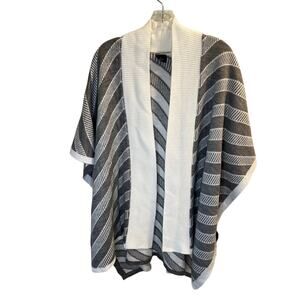V.Fraas Stripe Open Front Sweater Scarf Wrap Grey White One Size Knit Cozy